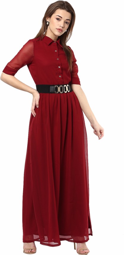 La Zoire Women Maxi Maroon Dress - Buy ...